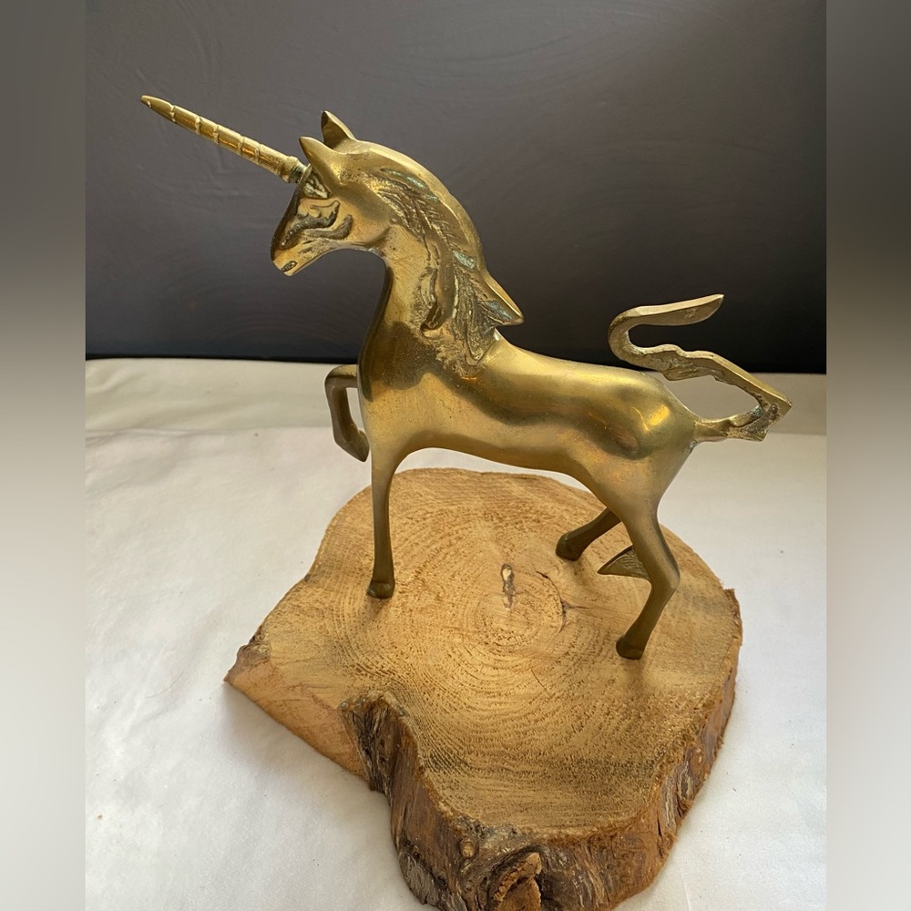 Vintage brass Unicorn figurine collectible- mythical horned horse creature